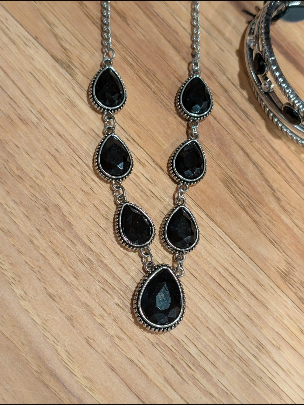 Classic Black Teardrop Statement Necklace Bracelet And Earrings Set